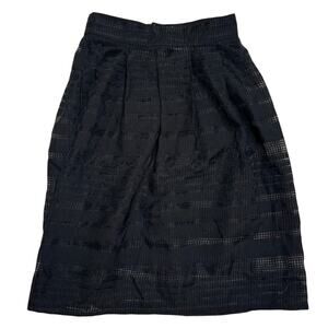 🖤 Vintage Black Textured Midi Skirt | Sheer Grid Overlay ✨ Size S